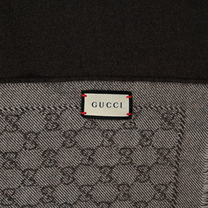 Gucci Wool Silk GG Monogram GGWeblong Fringe Scarf Shawl Grey 10 of 10