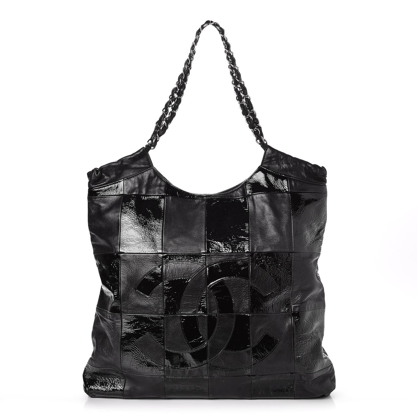 Patent Calfskin Patchwork Brooklyn Tote Black