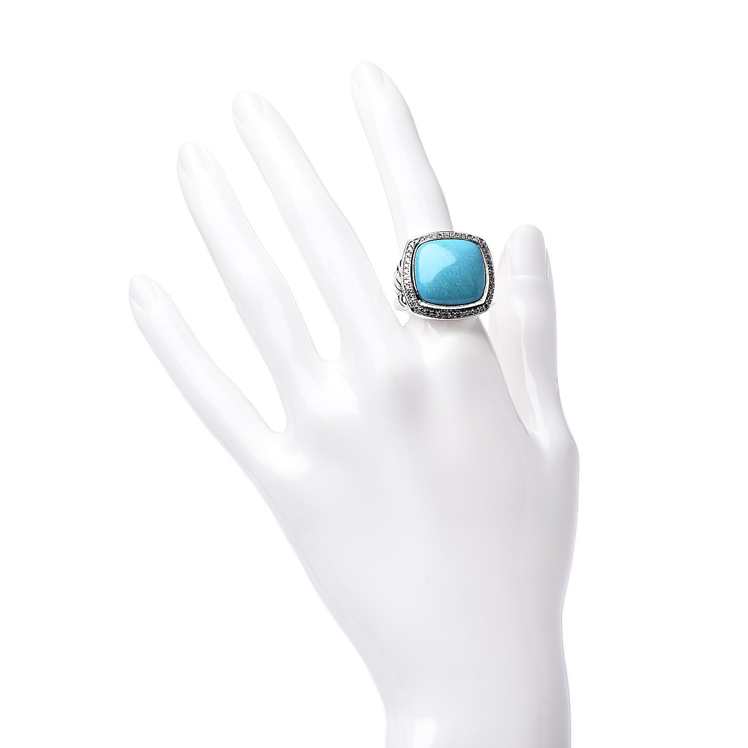 David Yurman Sterling Silver Diamond Turquoise 17mm Albion Ring 57 8 2 of 5