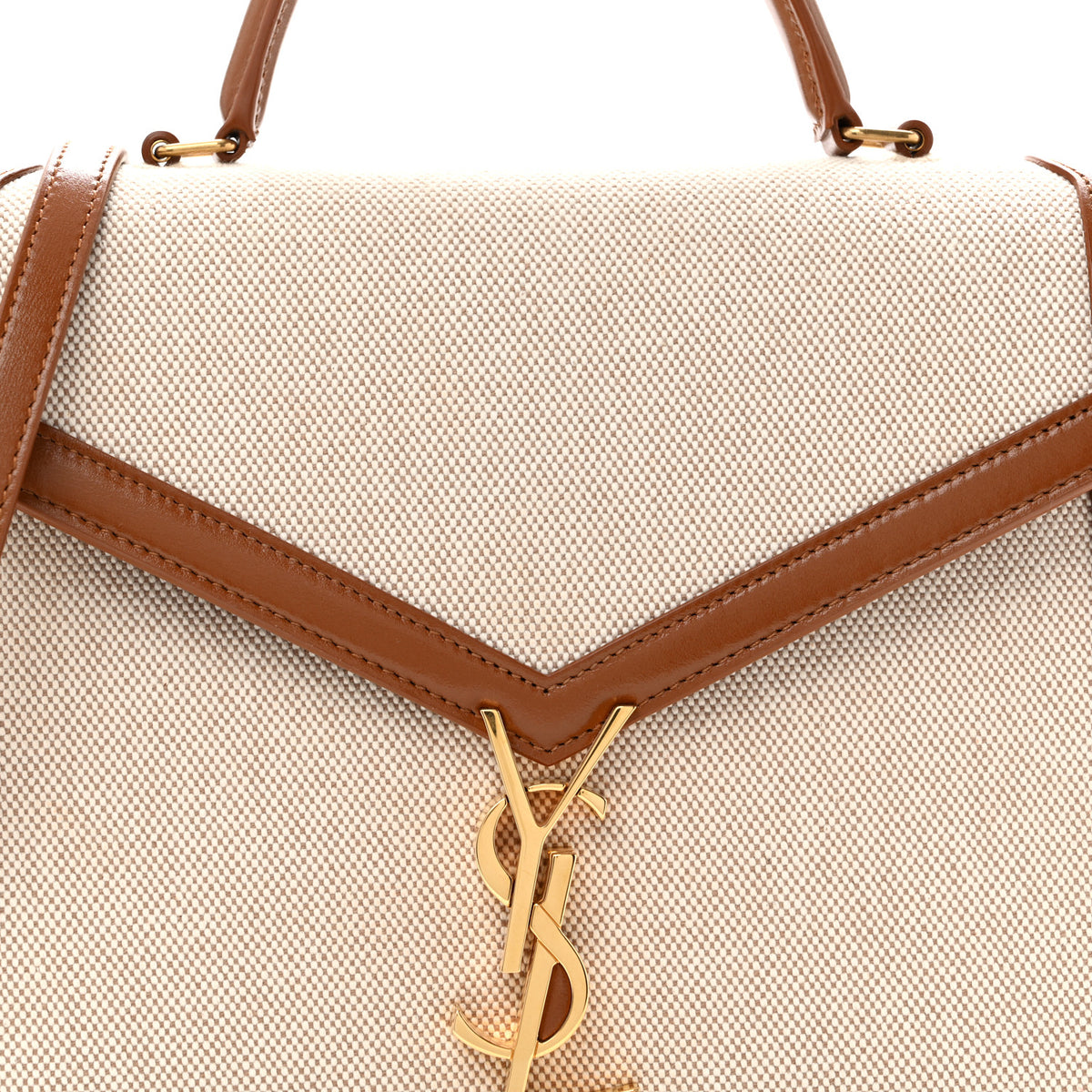 Canvas Calfskin Medium Classic Monogram Cassandra Top Handle Tan Natural