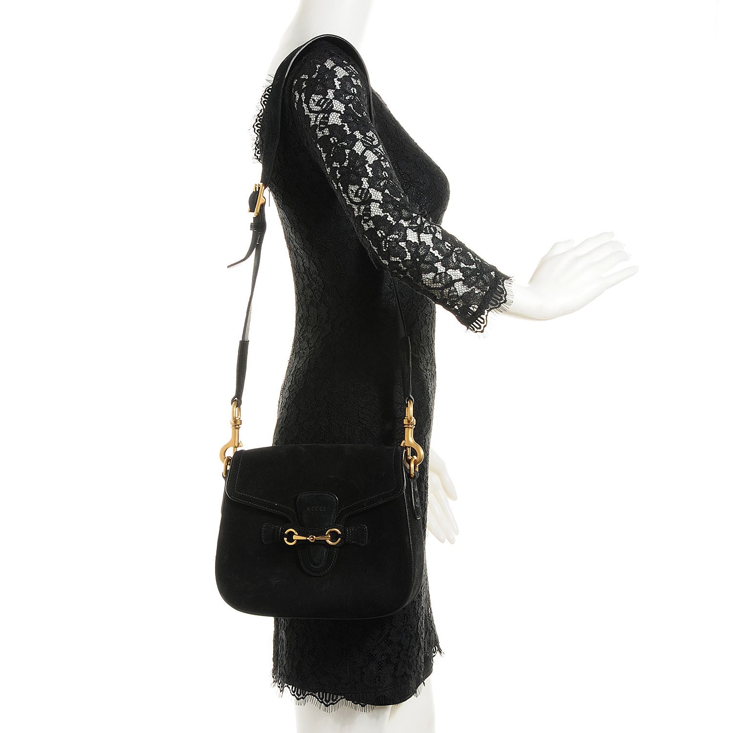 Gucci Suede Lady Web Shoulder Bag Black 2 of 9