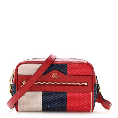 Gucci Canvas Sylvie Stripe Mini Ophidia Camera Bag Mystic White Hibiscus Red Maritime 1 of 9