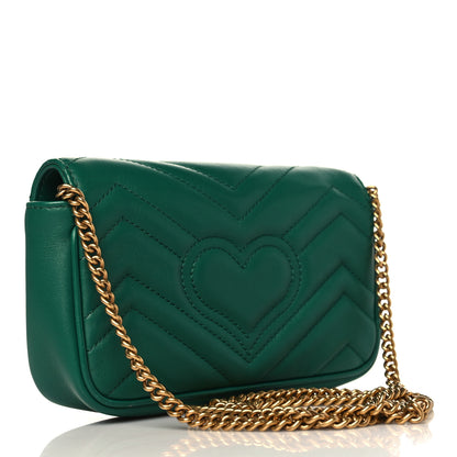 Gucci Calfskin Matelasse Super Mini GG Marmont Shoulder Bag Emerald Green 3 of 10
