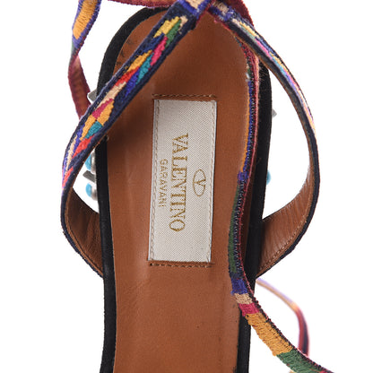 Valentino Garavani Suede Embroidered Rockstud Rolling 60mm City Wrap Sandals 38 Black Multicolor 6 of 6