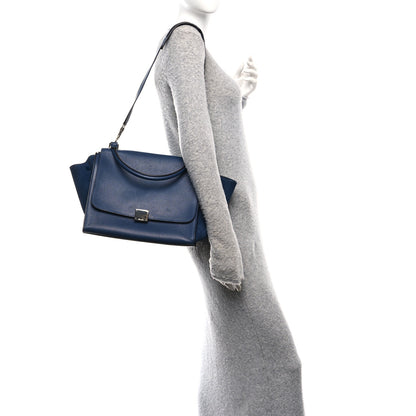Celine Drummed Calfskin Suede Medium Trapeze Navy Blue 3 of 17