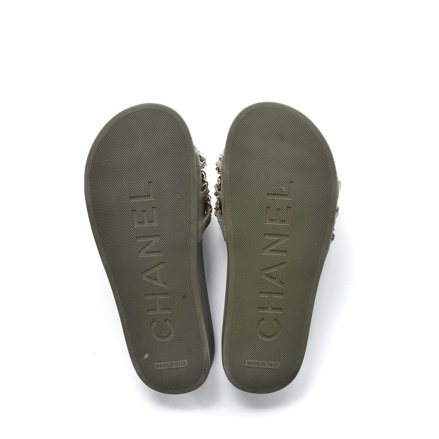 Canvas Chain Flat Sandals 38 Khaki