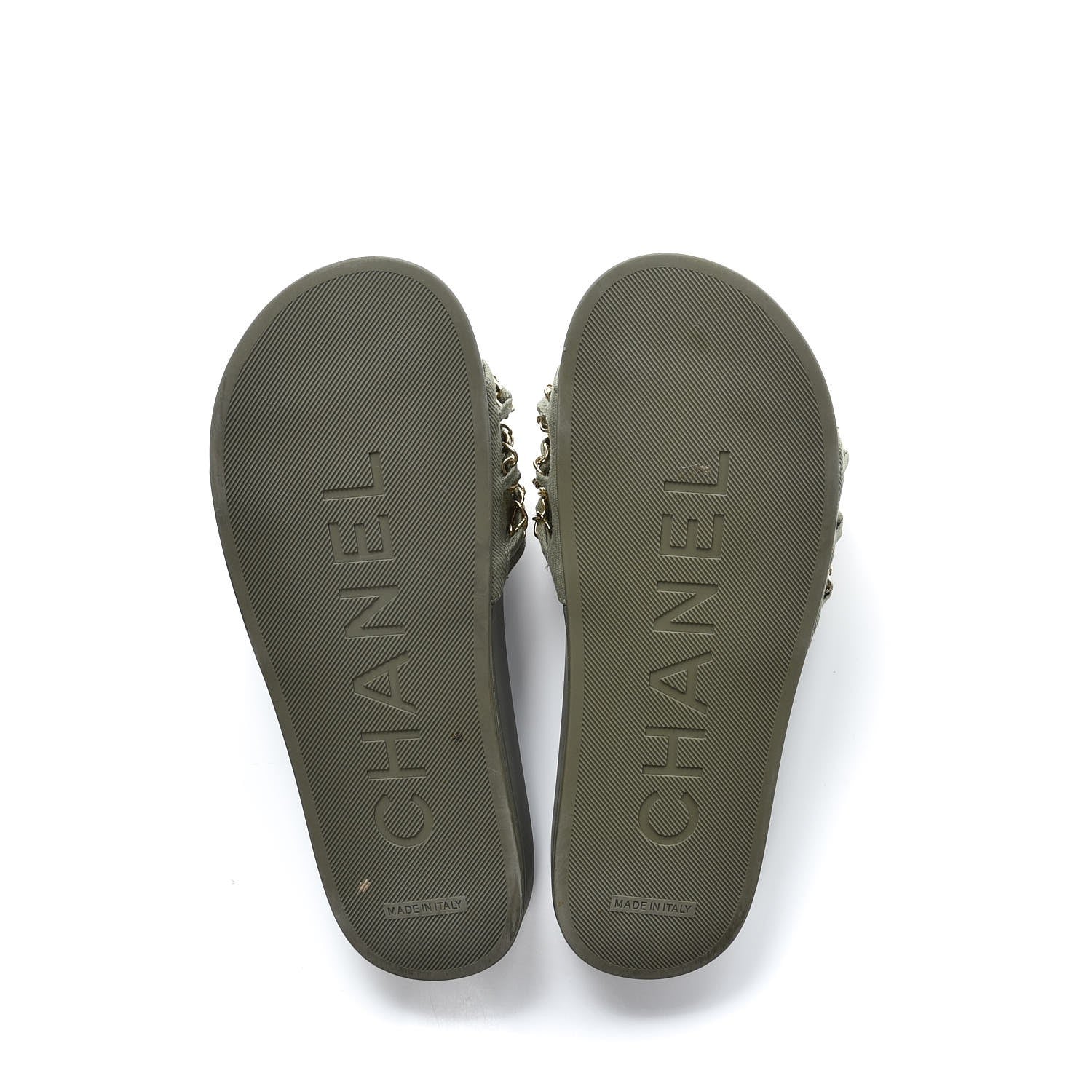 Chanel Canvas Chain Flat Sandals 38 Khaki 5 of 11