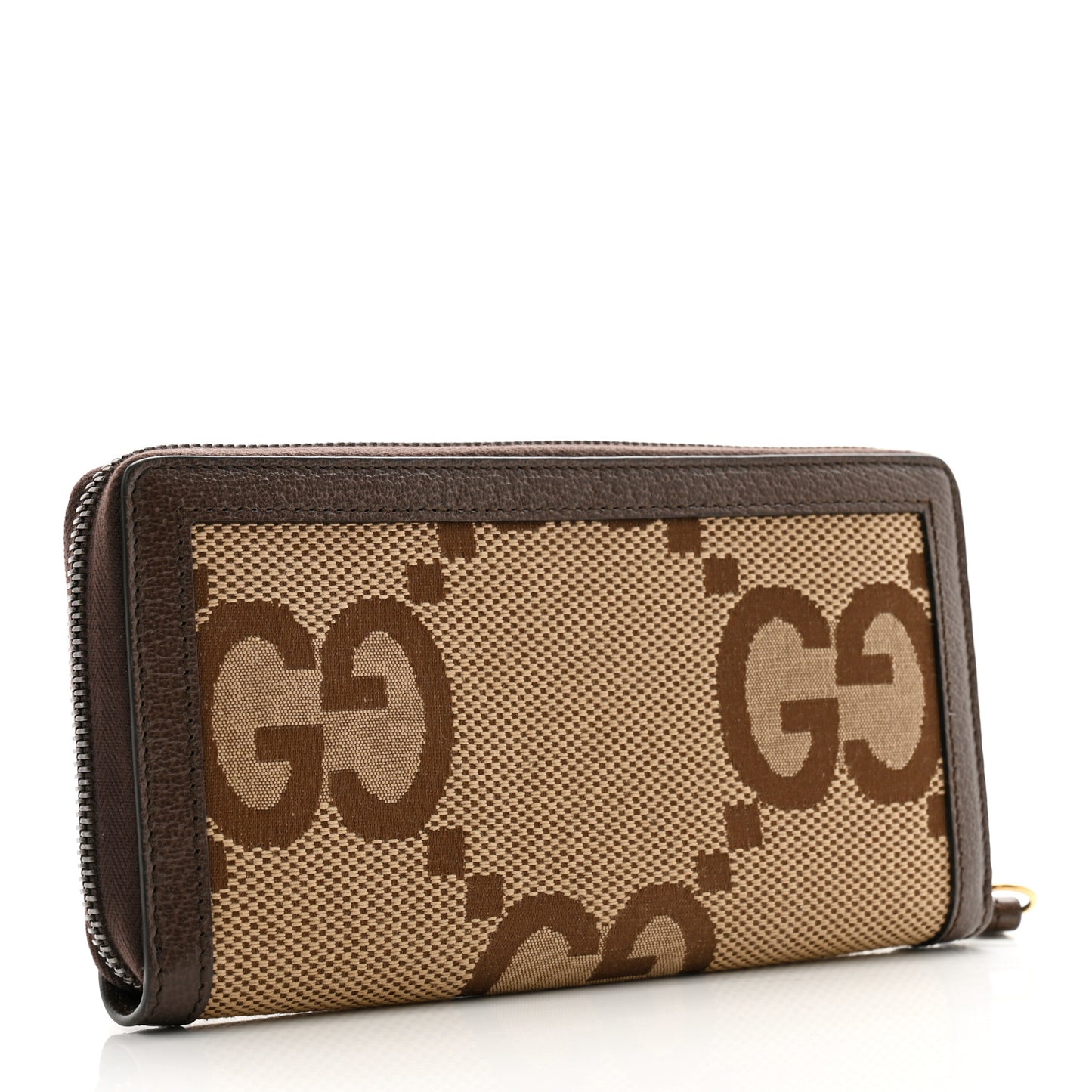 Monogram Jumbo GG Textured Dollar Calfskin Diana Zip Around Continental Wallet Camel Ebony New Acero