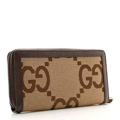 Gucci Monogram Jumbo GG Textured Dollar Calfskin Diana Zip Around Continental Wallet Camel Ebony New Acero 3 of 9