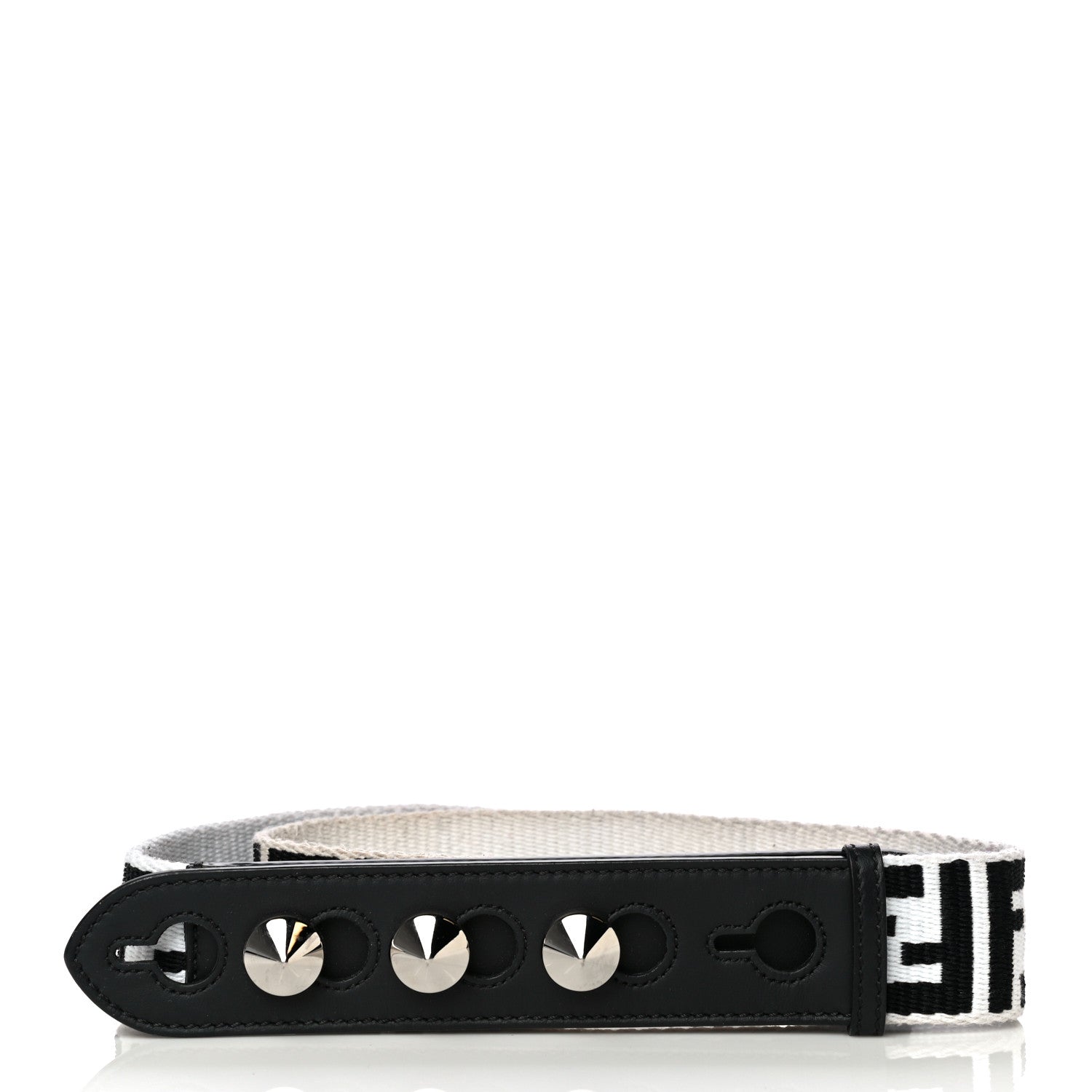 Fendi Canvas Calfskin FF 1974 Studded Strap You Black White 4 of 16