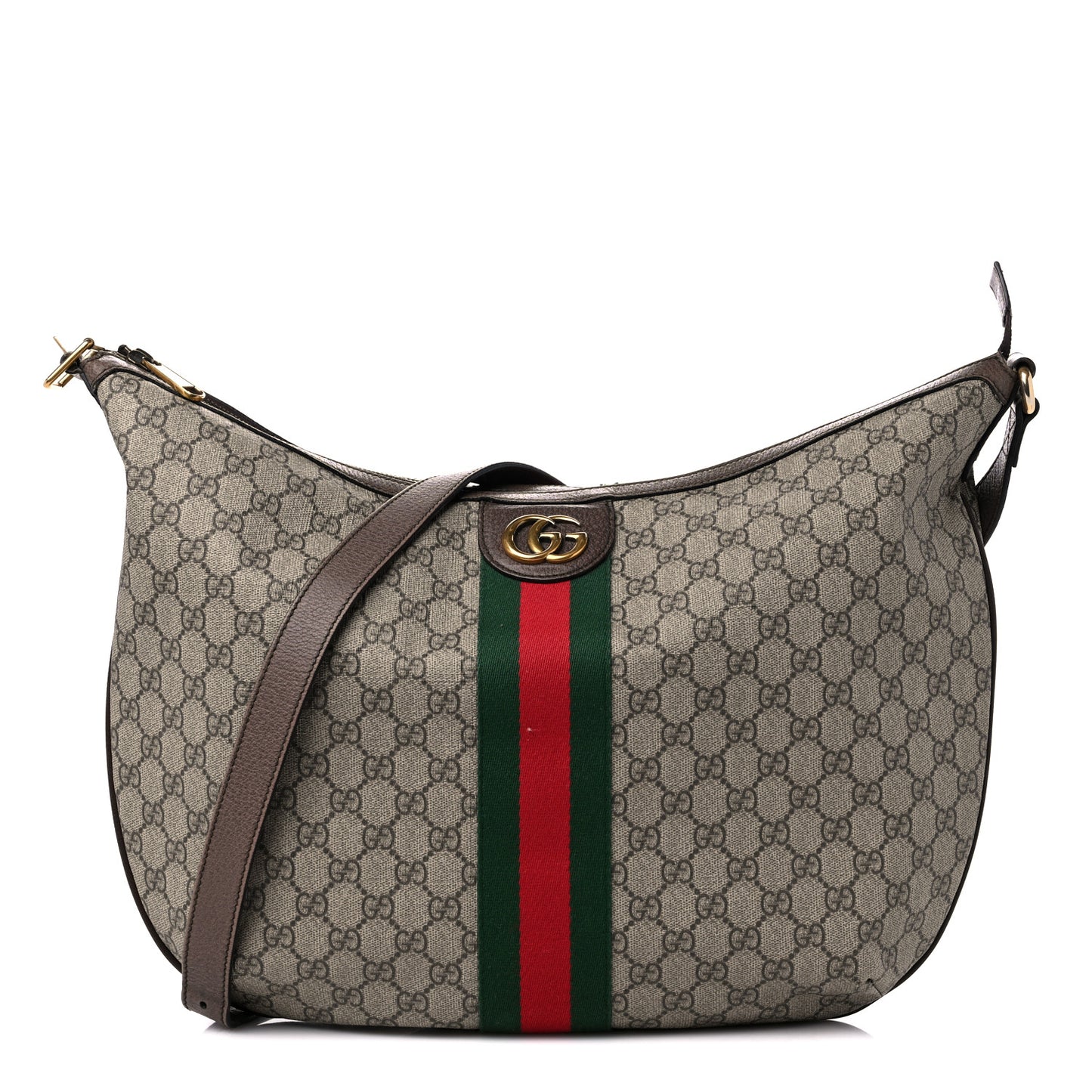 GG Supreme Monogram Web Ophidia Half Moon Hobo Brown