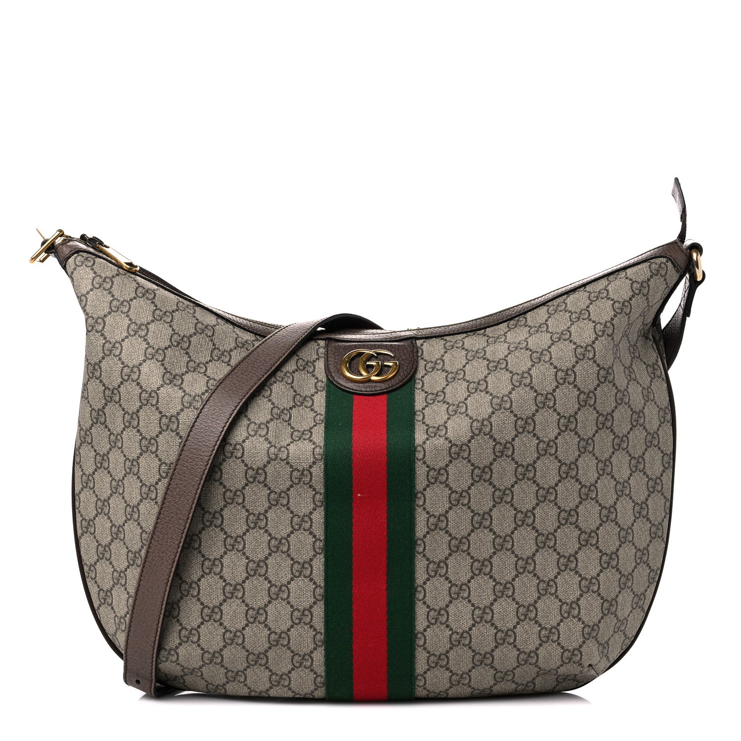Gucci GG Supreme Monogram Web Ophidia Half Moon Hobo Brown 1 of 19