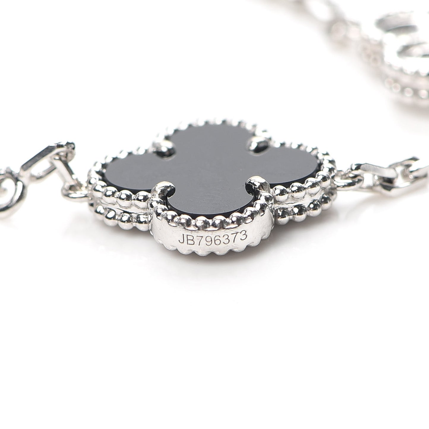 18K White Gold Diamond Black Onyx 5 Motifs Vintage Alhambra Bracelet