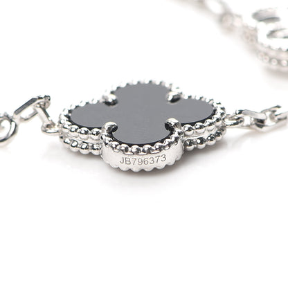 Van Cleef & Arpels 18K White Gold Diamond Black Onyx 5 Motifs Vintage Alhambra Bracelet 6 of 8