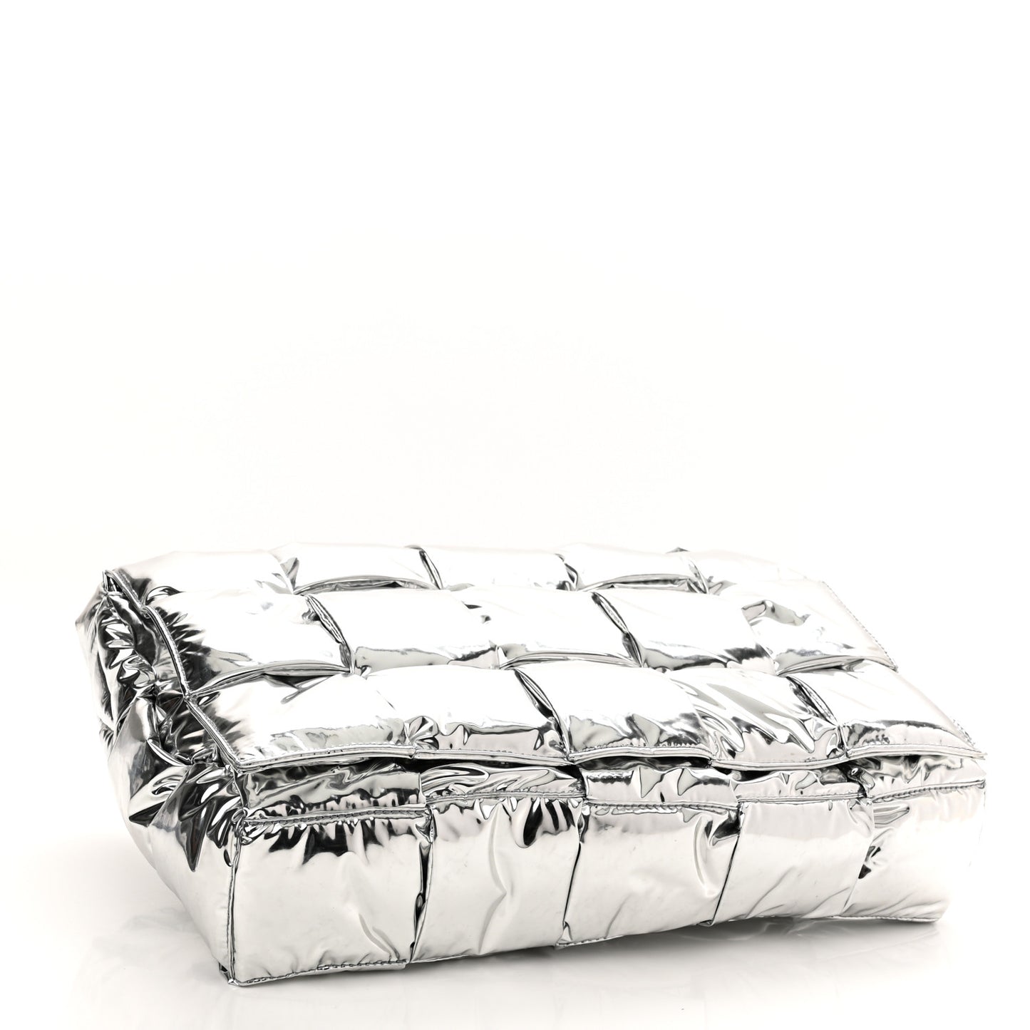 Metallic Calfskin Maxi Intrecciato Padded Cassette Crossbody Bag Silver