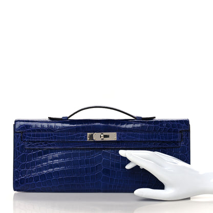 Hermes Shiny Niloticus Crocodile Kelly Cut Pochette Bleu Electrique 2 of 10