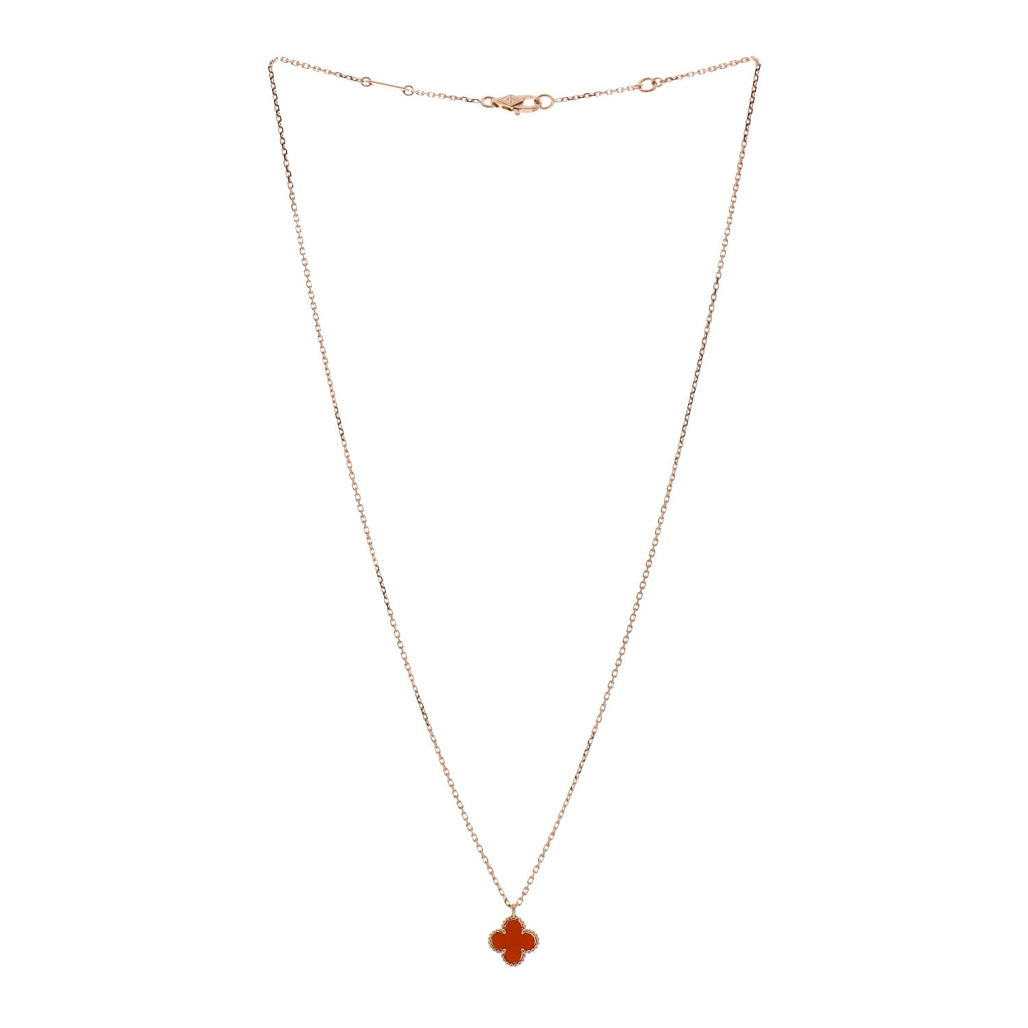Van Cleef & Arpels 18K Rose Gold Carnelian Sweet Alhambra Pendant Necklace 2 of 5