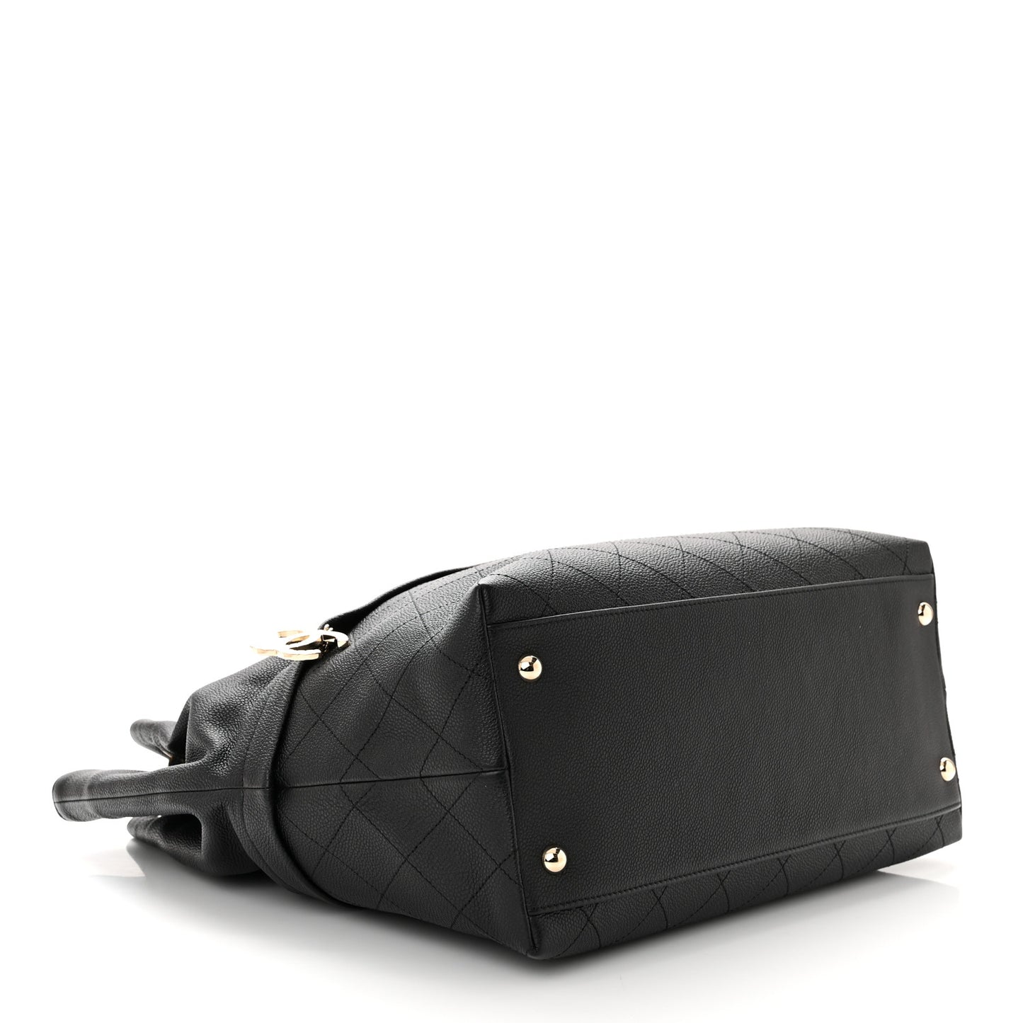 Crumpled Grained Calfskin Zip and Carry Shopping Tote Black