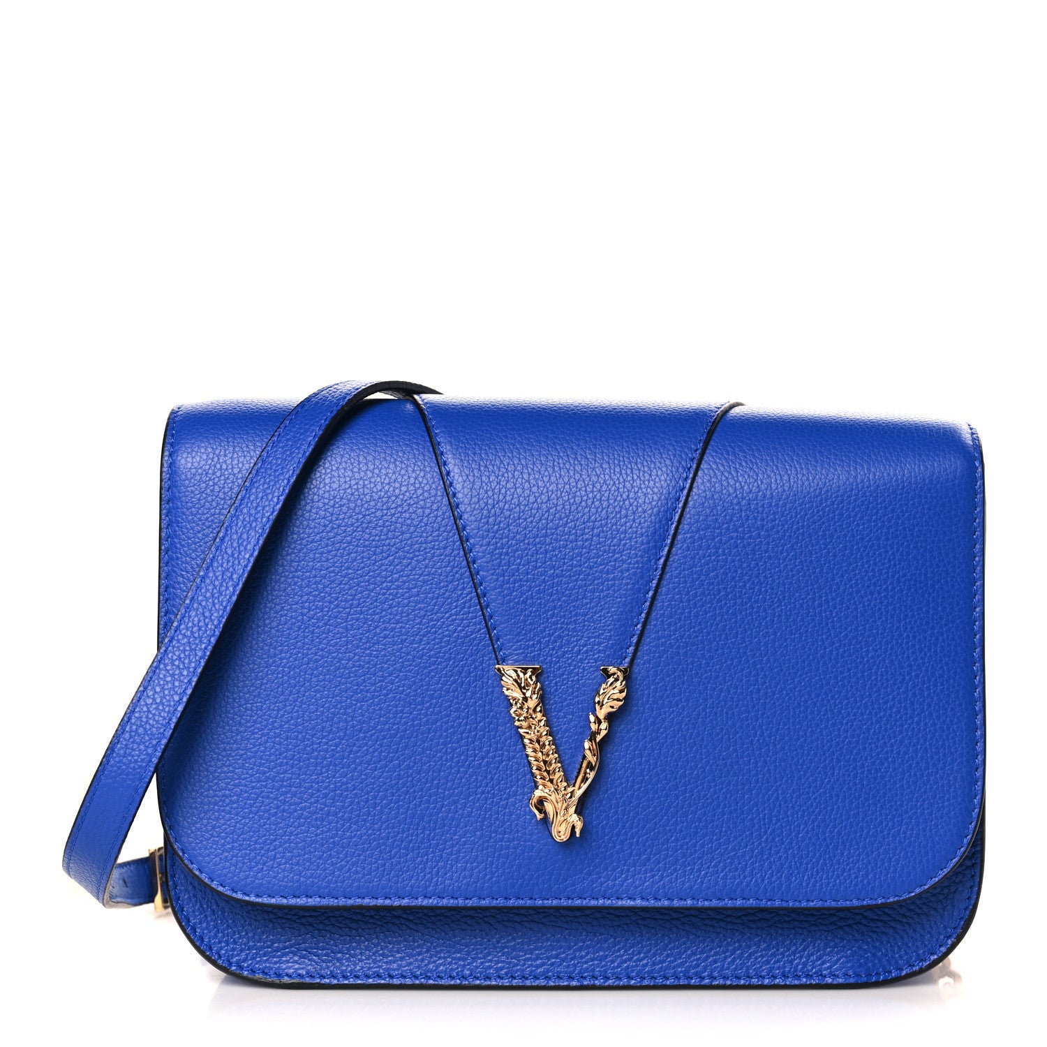 Versace Grainy Calfskin Virtus Chain Crossbody Blue 1 of 8