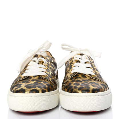 Christian Louboutin Calfskin Coins Leopard Womens Vieirissima Flat Sneakers 37 Gold 2 of 4