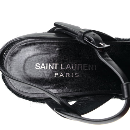 Saint Laurent Calfskin Tribute 95 Platform Espadrille Wedge Sandals 37.5 Black 4 of 5