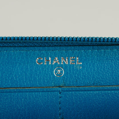 Chanel Goatskin Embossed Jacket Zip Around Wallet Blue 5 of 8