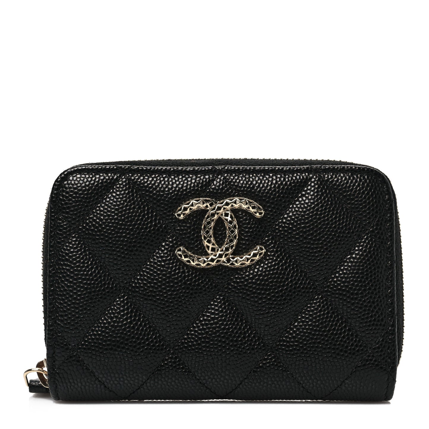 Caviar Quilted Perforated CC Zip Coin Purse Black