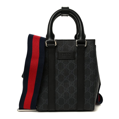 Gucci GG Supreme Monogram Appia Calfskin Web Mini Tote Bag Black 1 of 10