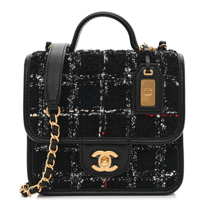 Chanel Tweed School Memory Mini Top Handle Flap Black White 1 of 9