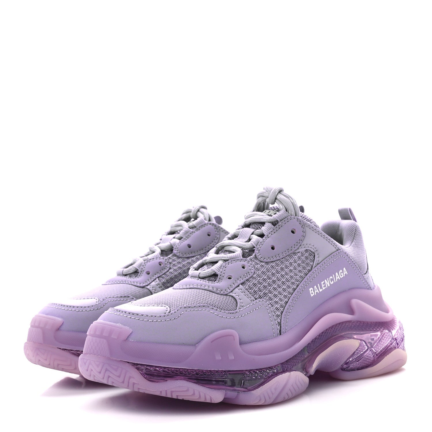 Balenciaga Fabric Mesh Clear Sole Womens Triple S Sneakers 39 Light Lilac White 3 of 8