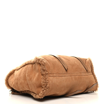Miu Miu Shearling Suede Shopping Tote Caramel 5 of 11