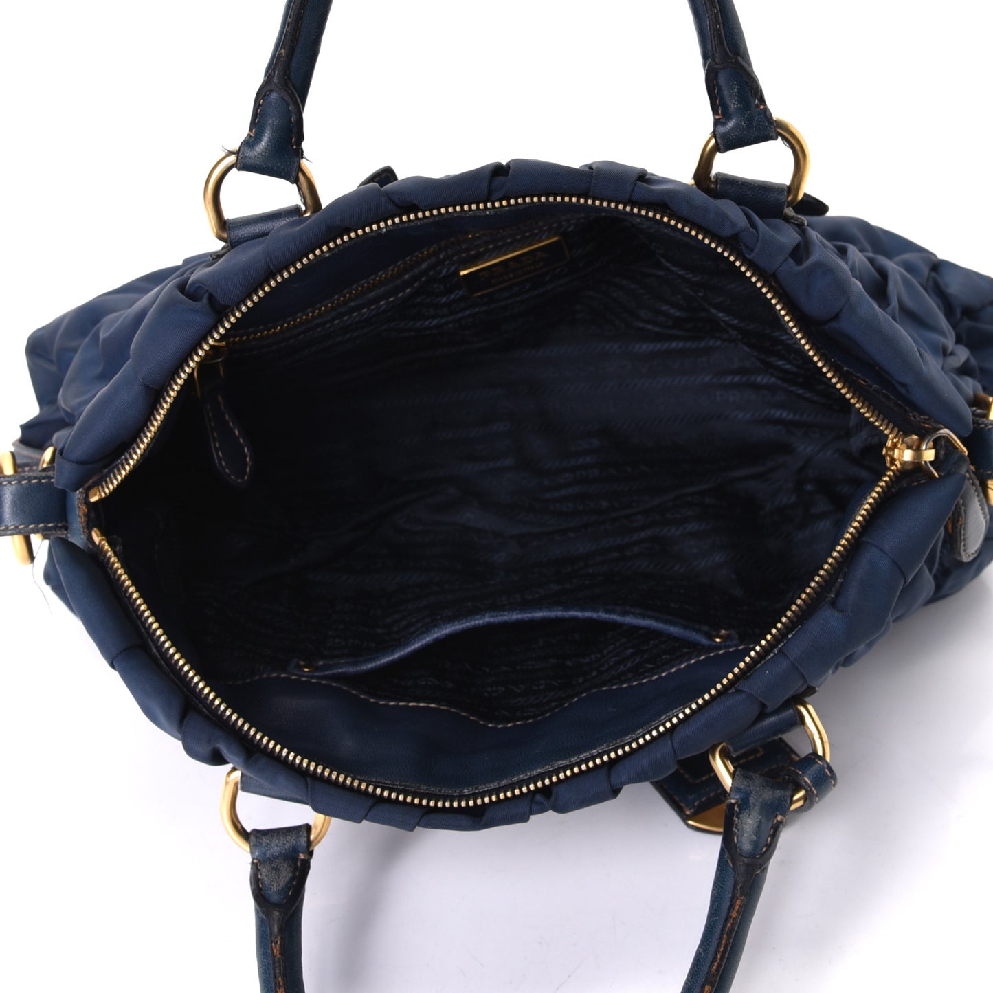 Tessuto Nylon Nappa Braided Gaufre Shoulder Bag Bleuette
