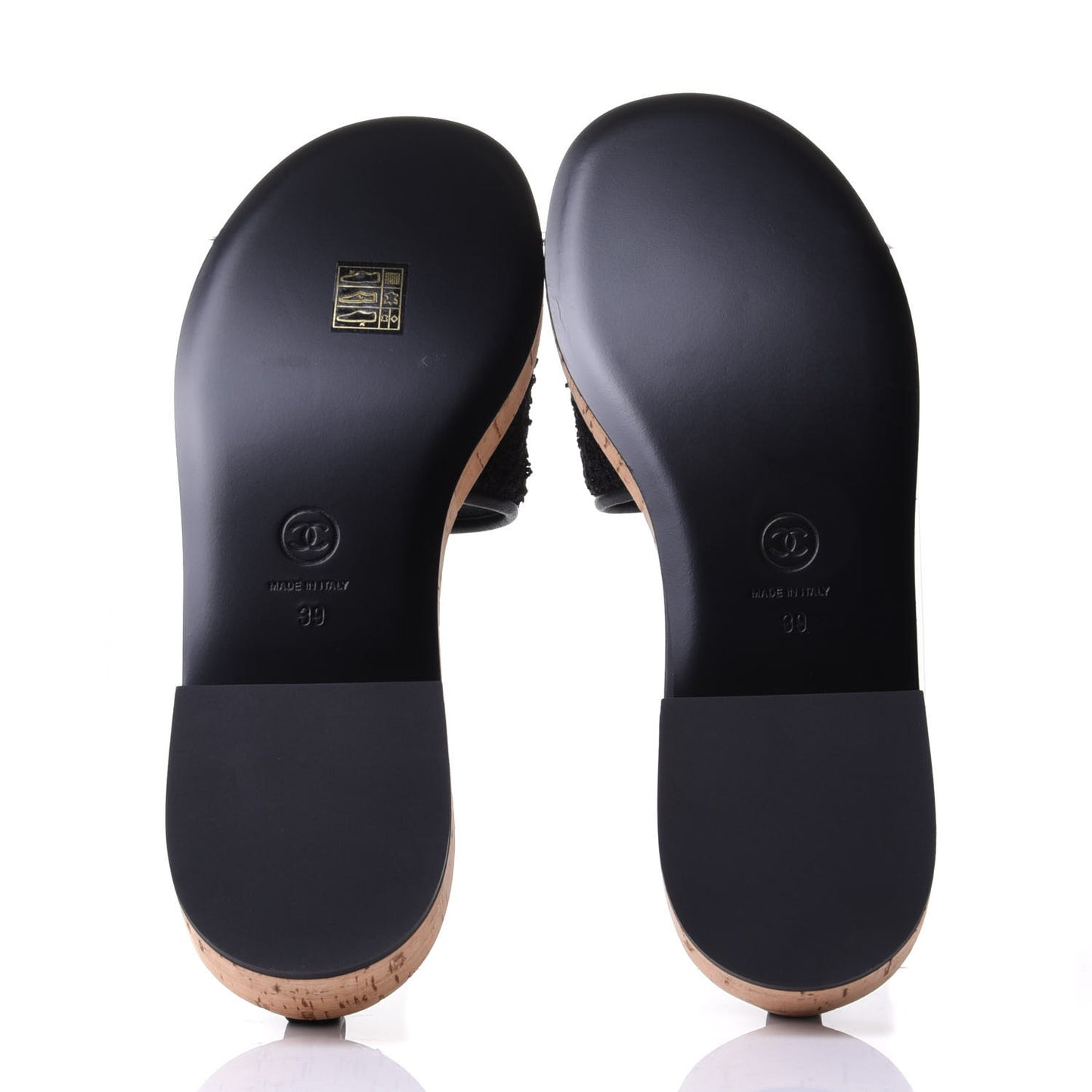 Tweed Cork CC Chain Mule Sandal 39 Black