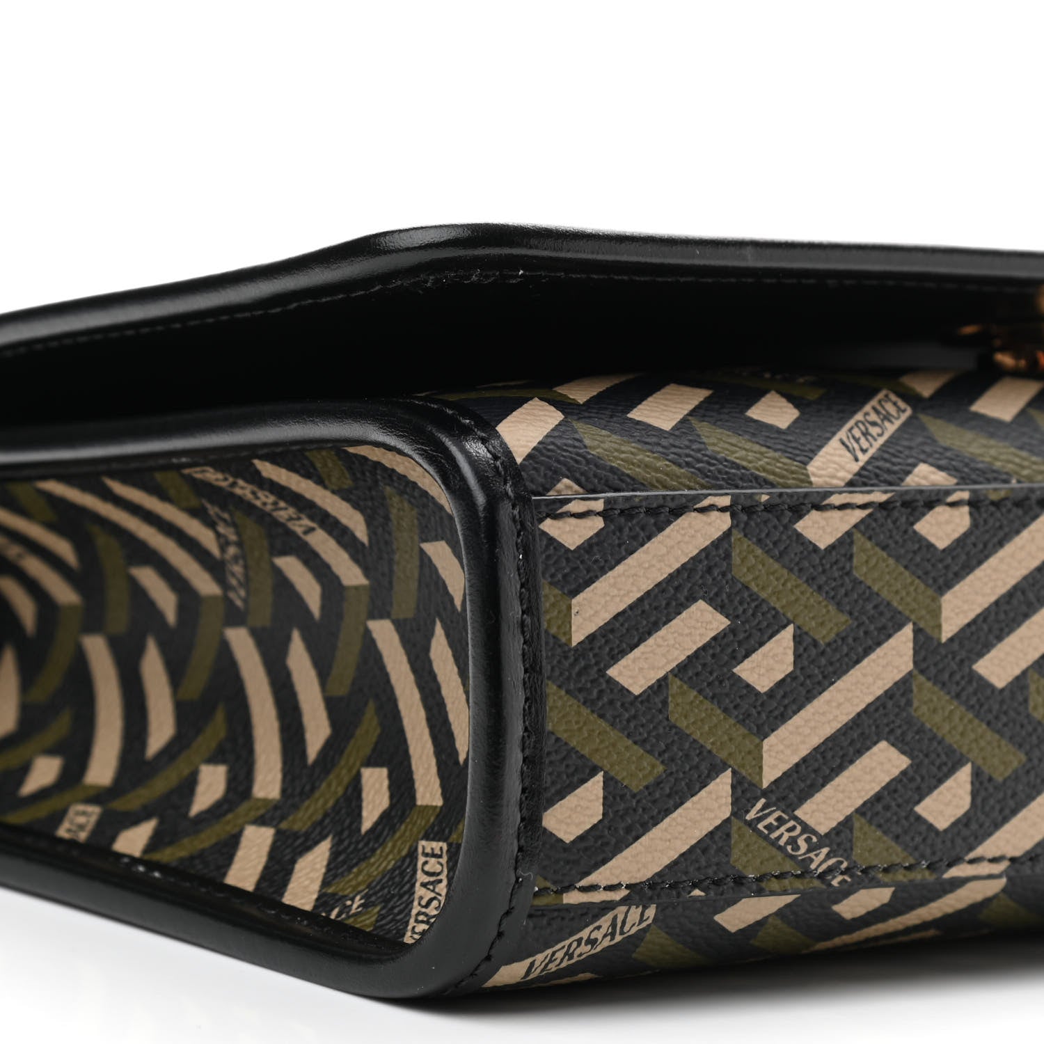 Versace Coated Canvas La Greca Signature Top Handle Bag Black Khaki 8 of 9