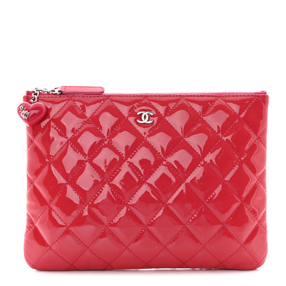 Chanel Patent Calfskin Quilted Valentine Hearts Medium O Cosmetic Case Red 1 of 7