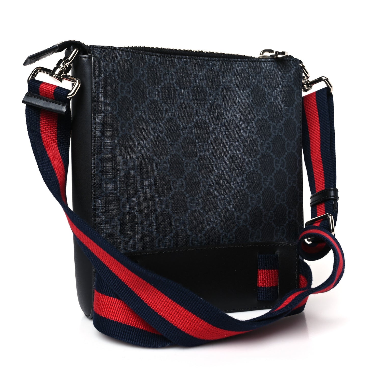 GG Supreme Monogram Web Small Flat Messenger Bag Black Grey