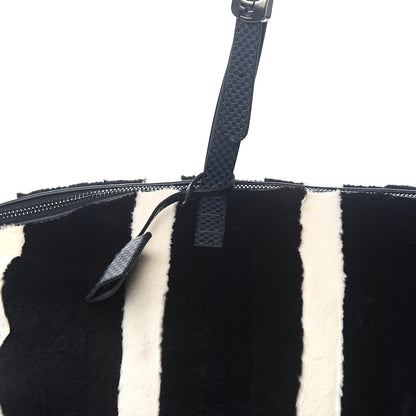 Fendi Rabbit Fur Calf Hair Pequin Weekender Bag Black White 8 of 8