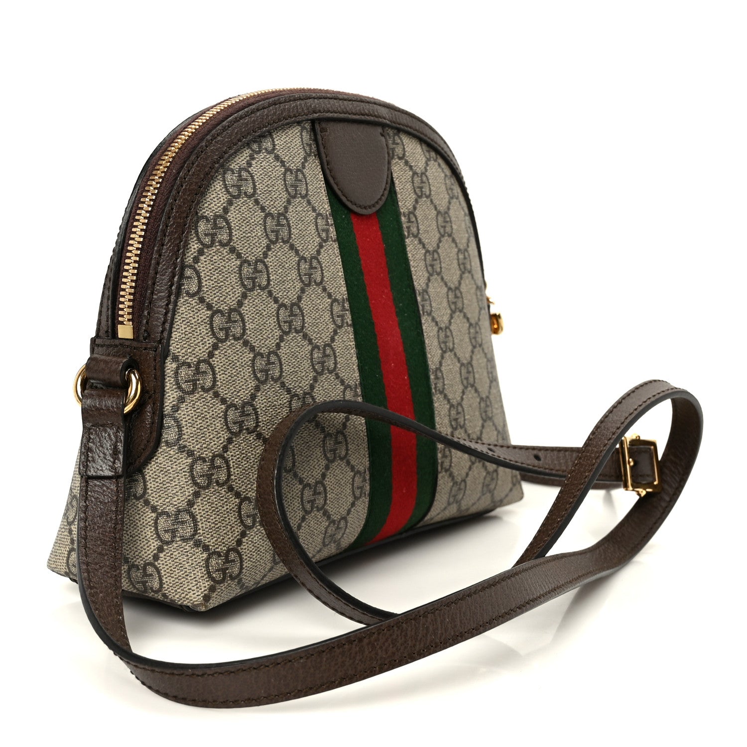 Gucci GG Supreme Monogram Textured Dollar Calfskin Web Small Ophidia Dome Shoulder Bag Beige Ebony New Acero 3 of 11