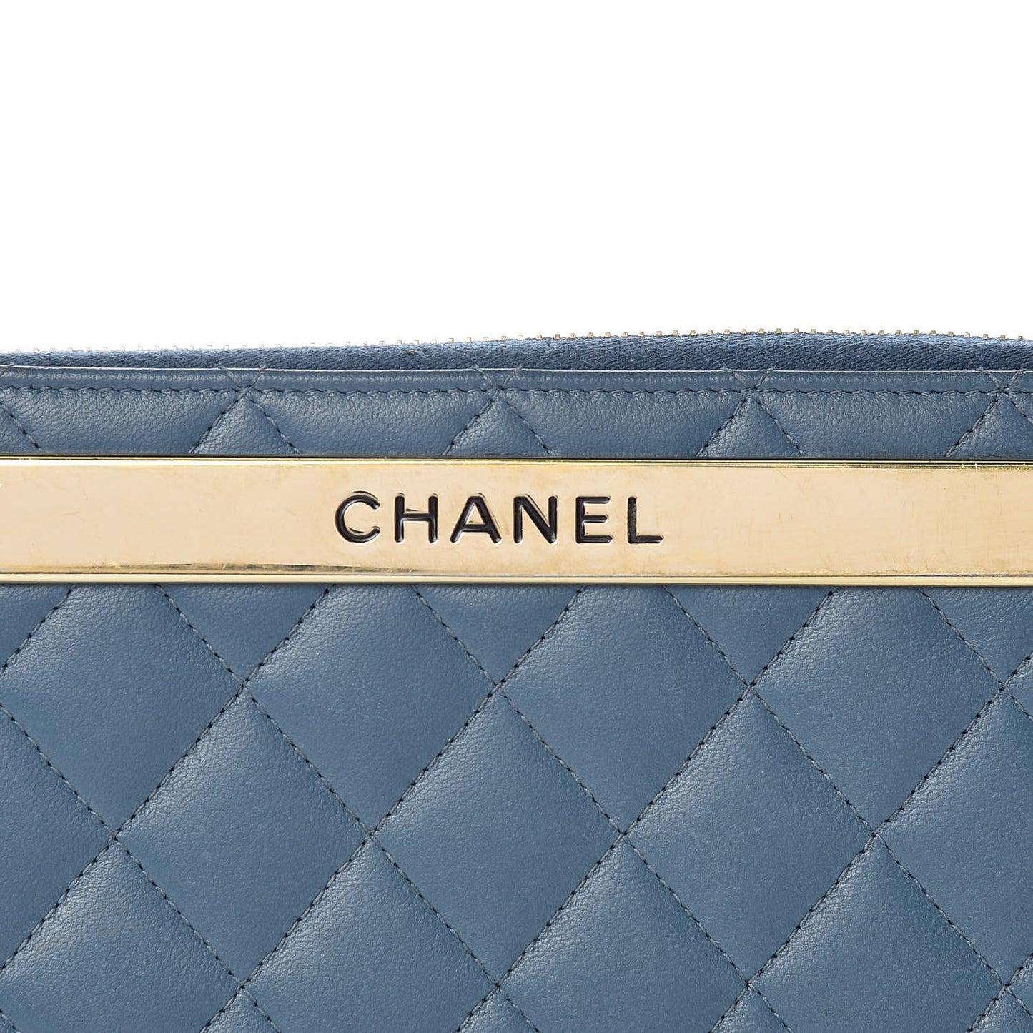 Lambskin Quilted Large Gusset Trendy CC Zip Around Wallet Blue