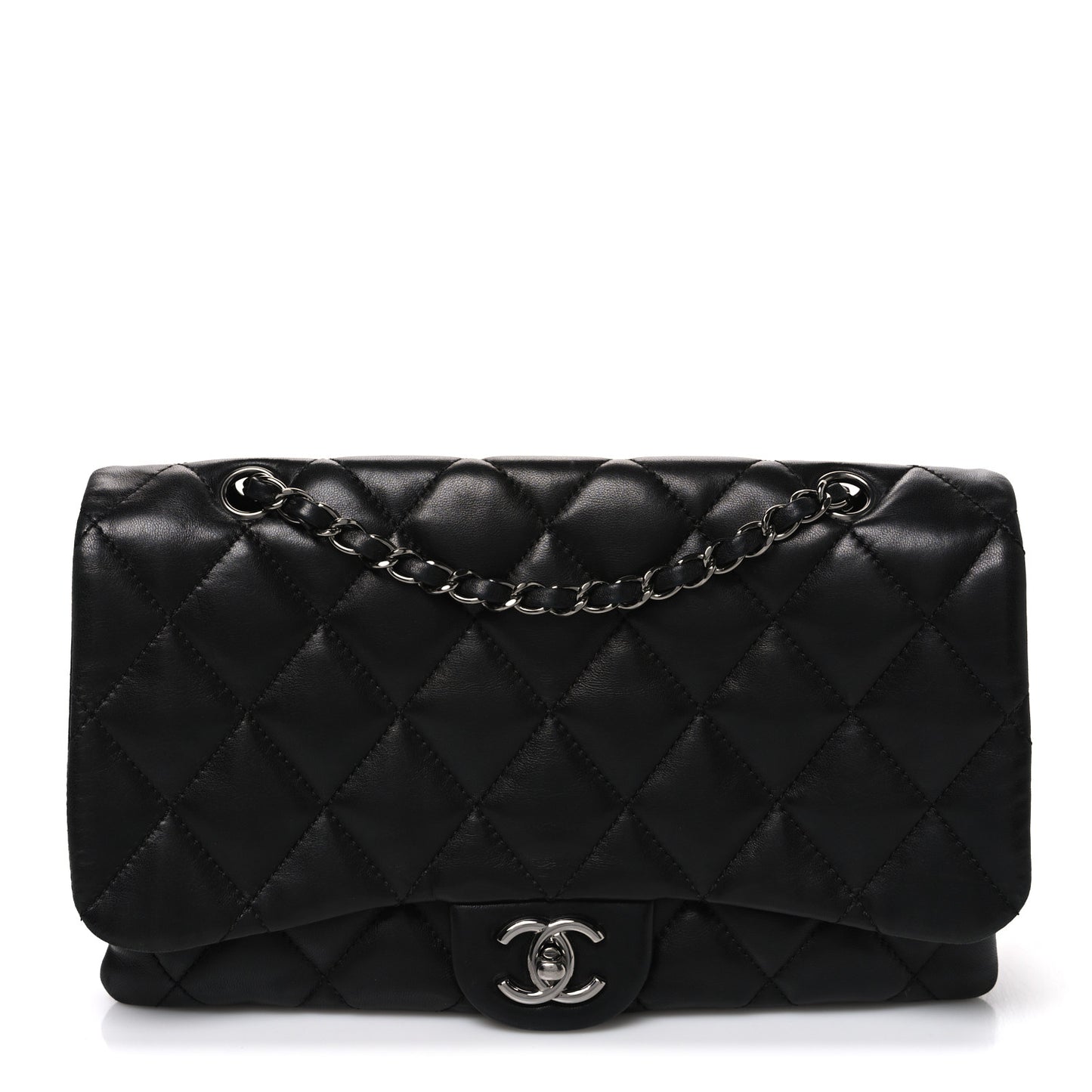 Lambskin Quilted Jumbo 3 Flap Black