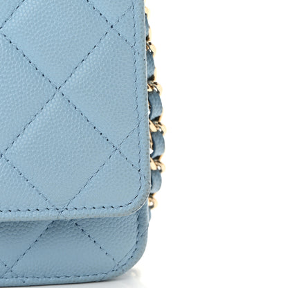Chanel Caviar Quilted Crystal CC Wallet On Chain WOC Light Blue 14 of 17