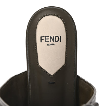 Fendi Vitello FF Embossed Buckle Flat Mules 37 Wood 8 of 9