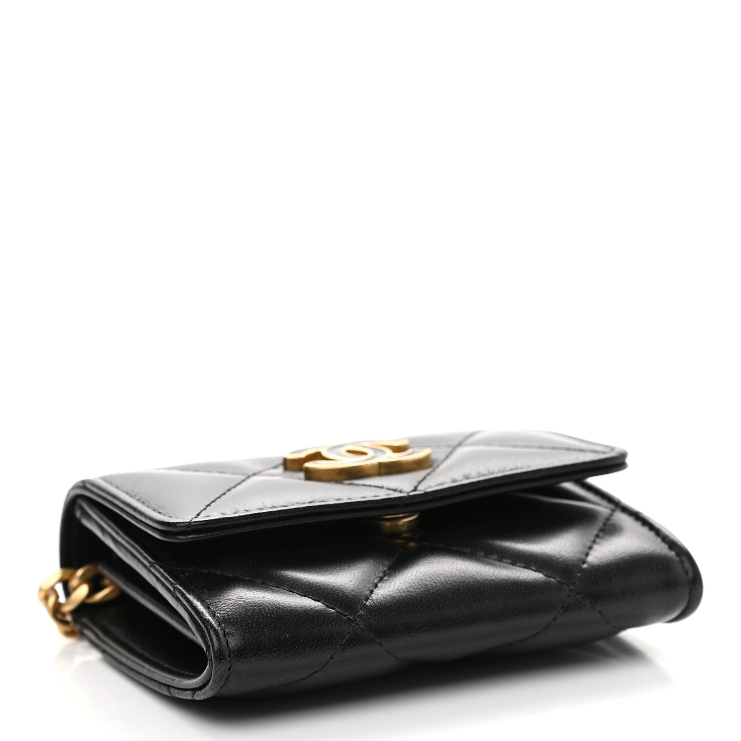 Chanel Lambskin Enamel Quilted Pending CC Card Holder On Chain Black 8 of 10