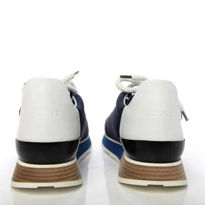 Hermes Technical Canvas Calfskin Suede Goatskin Womens Buster Sneakers 40 Marine White 6 of 10