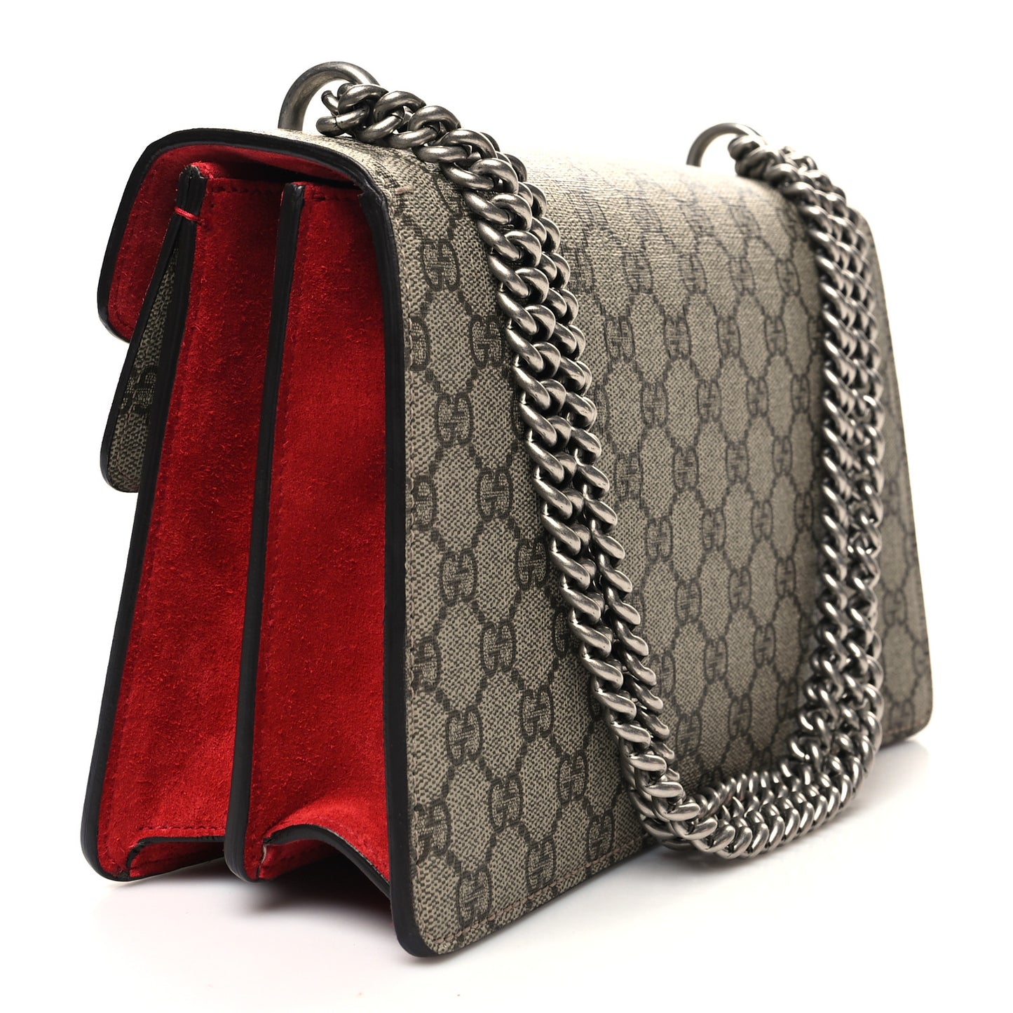 GG Supreme Monogram Suede Small Dionysus Shoulder Bag Beige Ebony Vulcanic Red