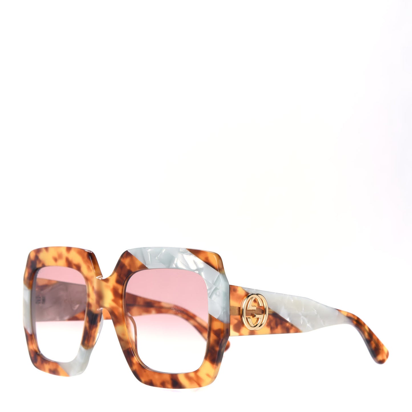 Square Web Frame Striped Sunglasses GG0178S Havana Silver