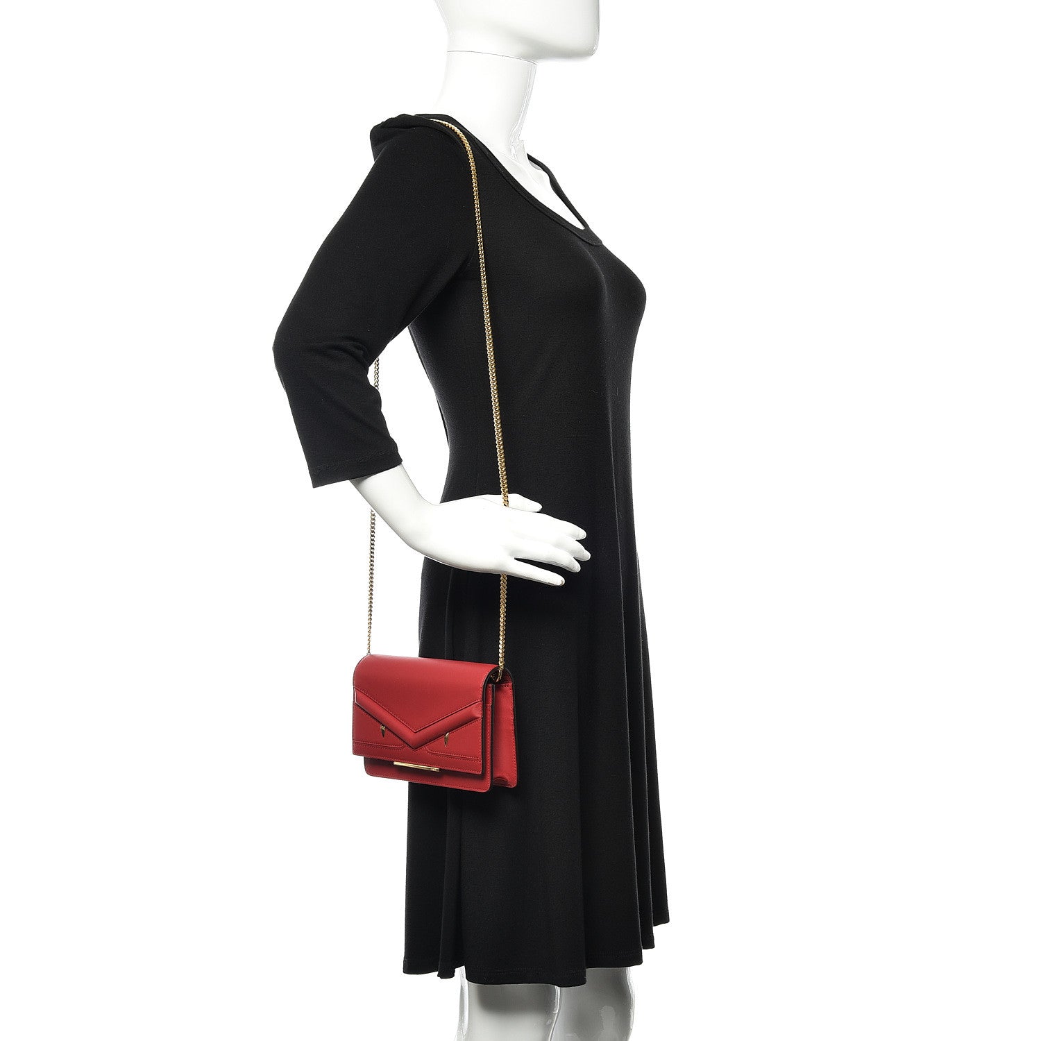 Fendi Vitello Century Eyebrow Monster Eyes Embossed Tube Wallet on Chain Fragola 2 of 10