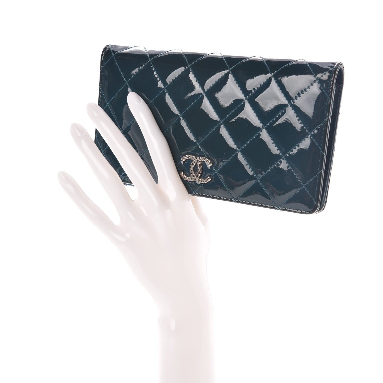 Chanel Patent Quilted Brilliant Yen Wallet Dark Blue 2 of 11