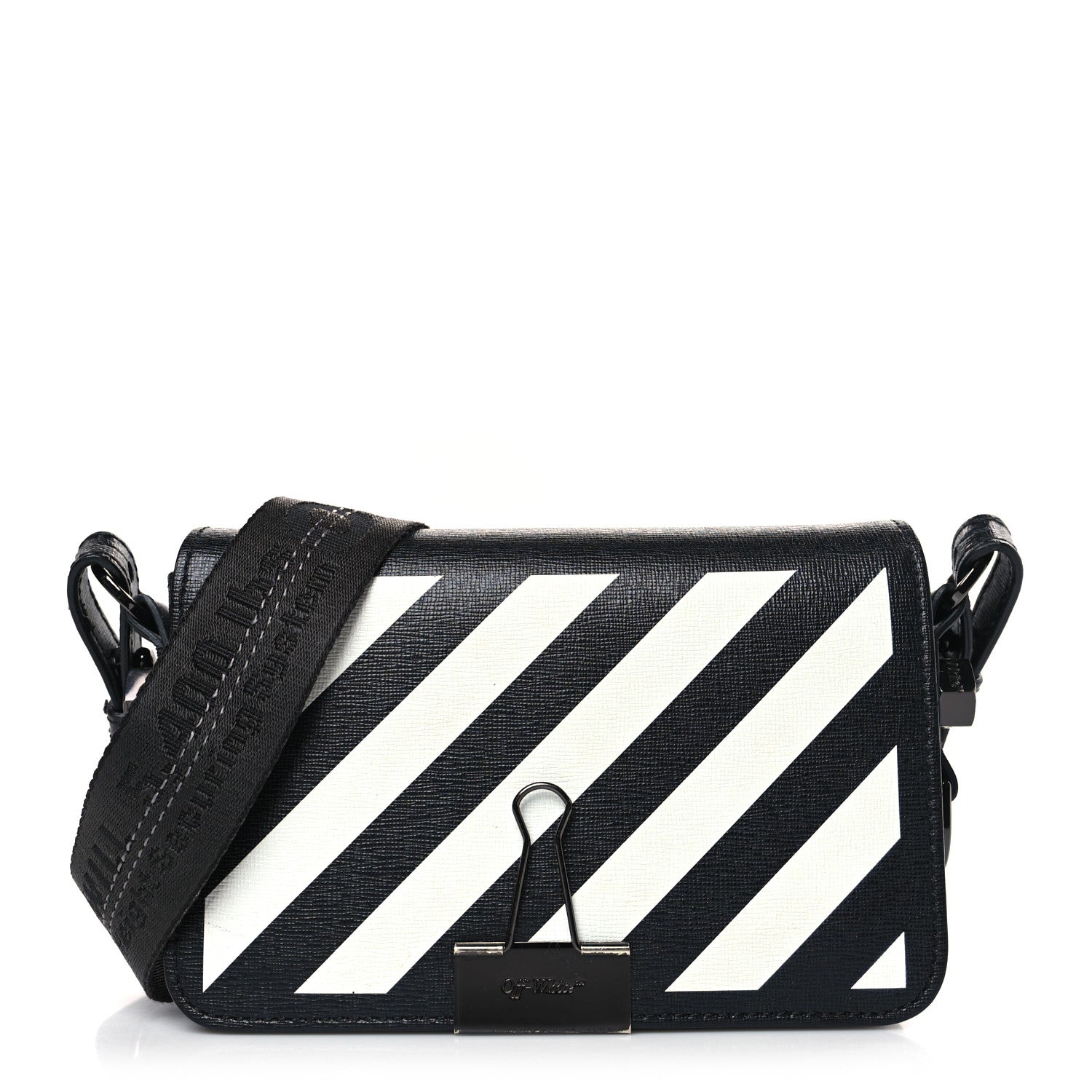 Off-White Saffiano Striped Mini Diag Binder Clip Bag Black White 1 of 8