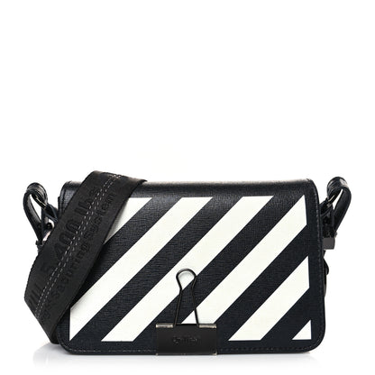Off-White Saffiano Striped Mini Diag Binder Clip Bag Black White 1 of 8